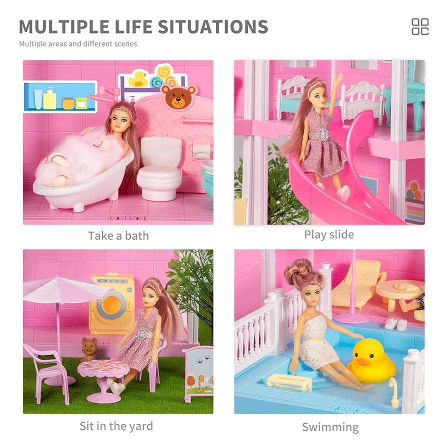 Amazon | ドールハウス 女の子用 おもちゃ 4~5歳用 - 3階建ての
